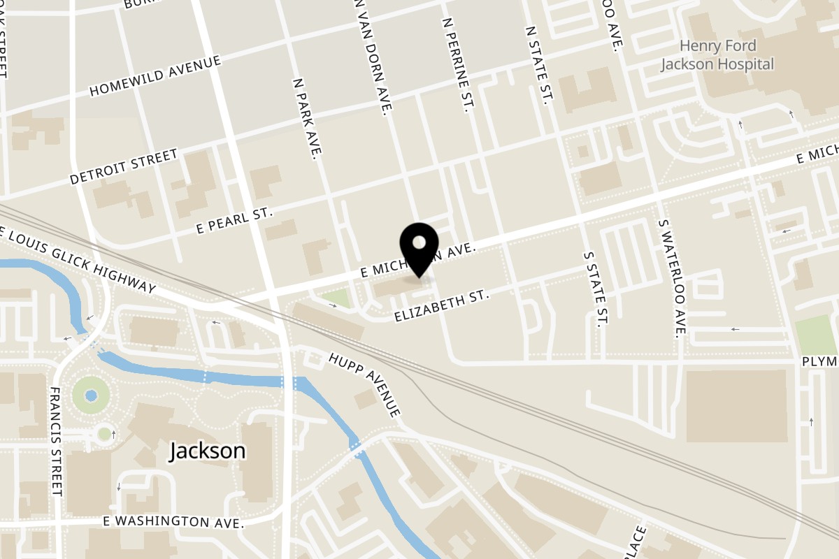 Map showing the location of Virginia Coney Island on 649 E Michigan Ave in Jackson